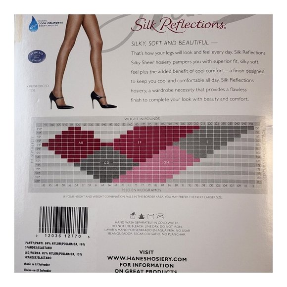 Hanes Silk Reflections Sheer Sz CD Travel Buff Control Top Sandalfoot Pantyhose - Picture 5 of 6